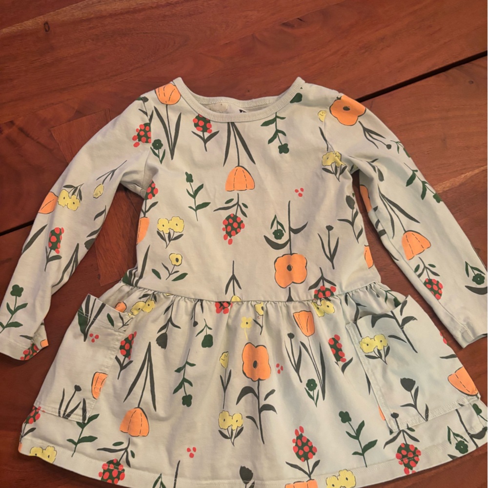 Tea Collection Floral Print Kids Dress - Cream and Orange